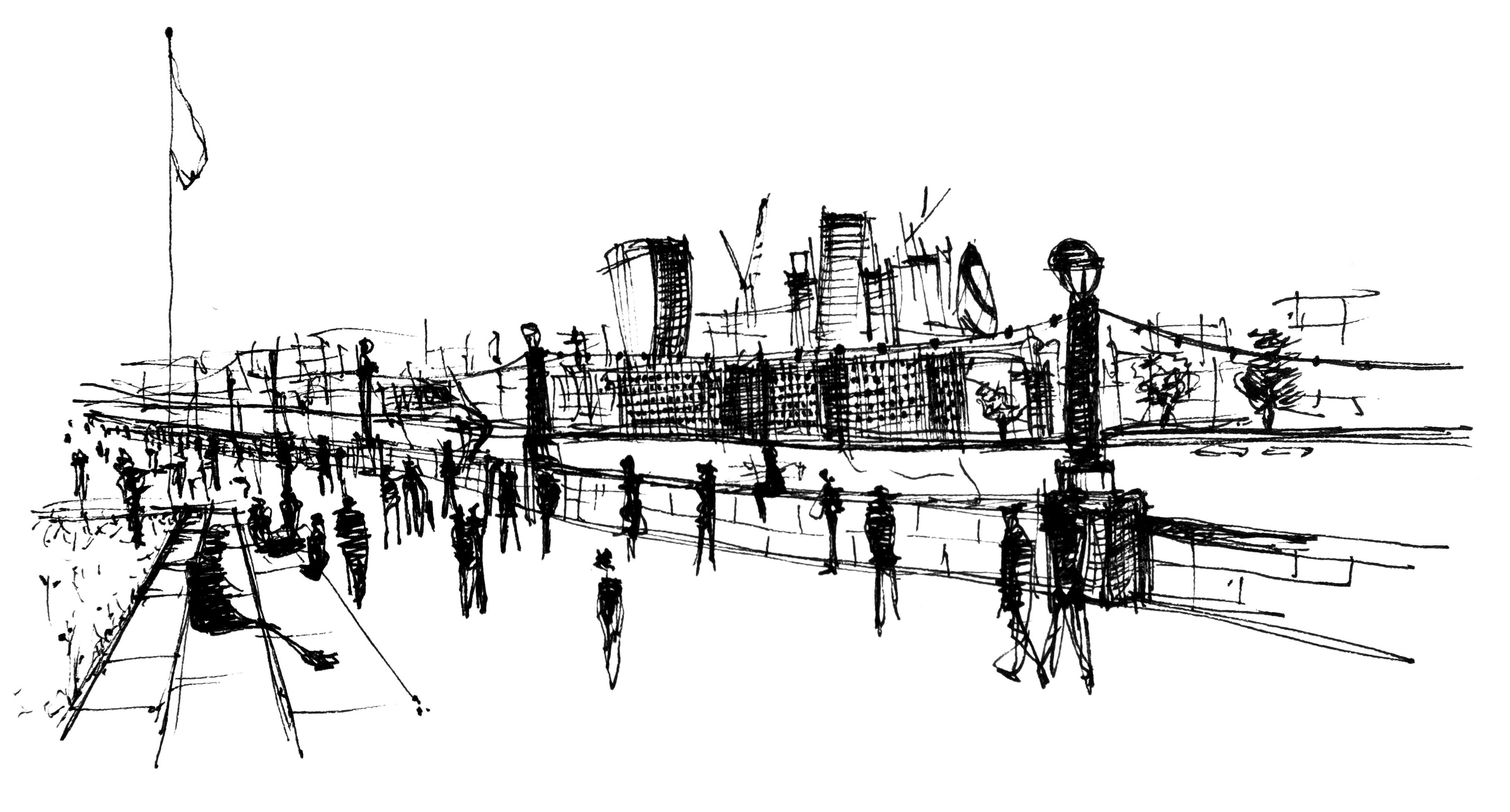 London Riverfront Sketch